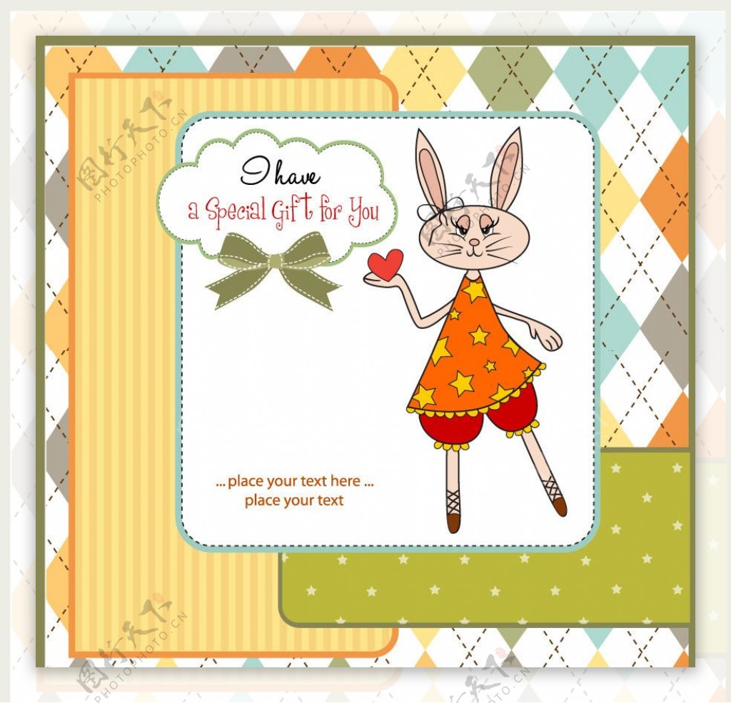 可爱小白兔花纹边框卡片贺卡图片