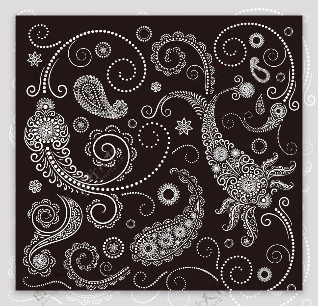 黑白欧式古典花纹花边边框装饰设计素材图片