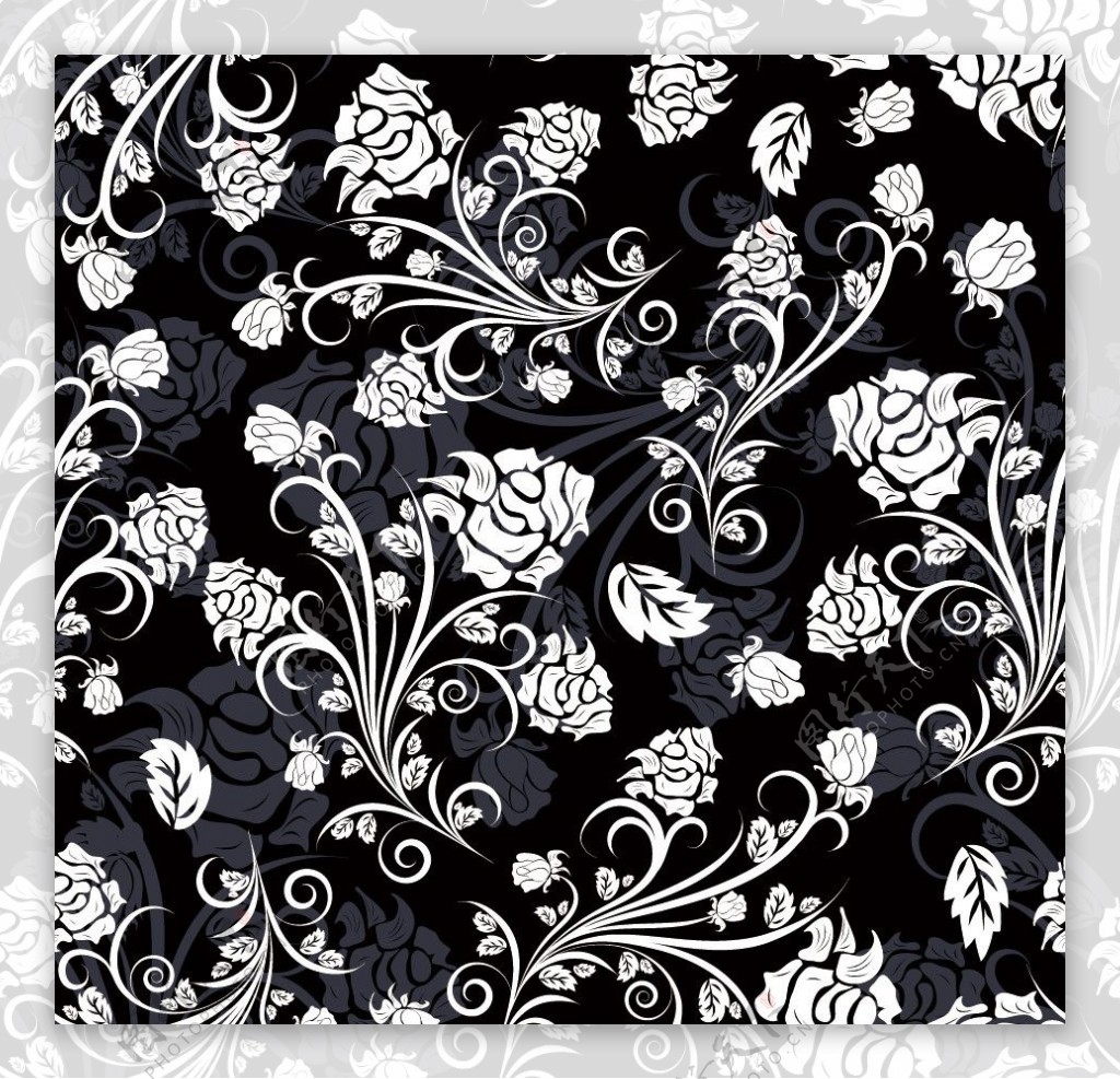 黑白手绘古典花纹底纹图片