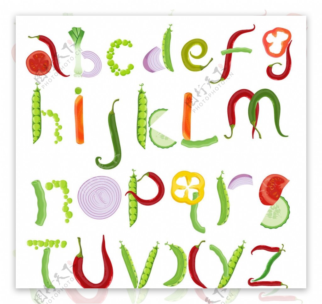 蔬菜字母设计矢量图片