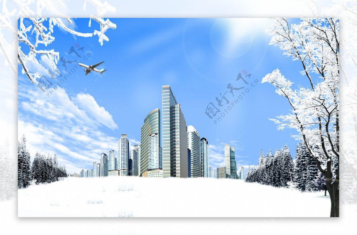 城市雪景景观设计图片
