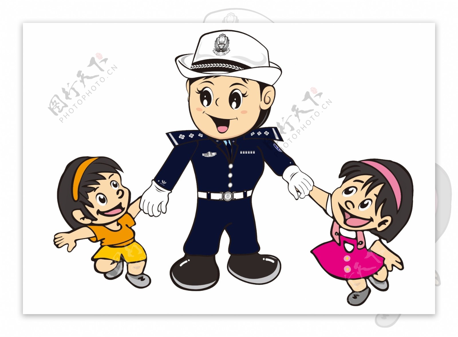 卡通女交警安全手拉手图片