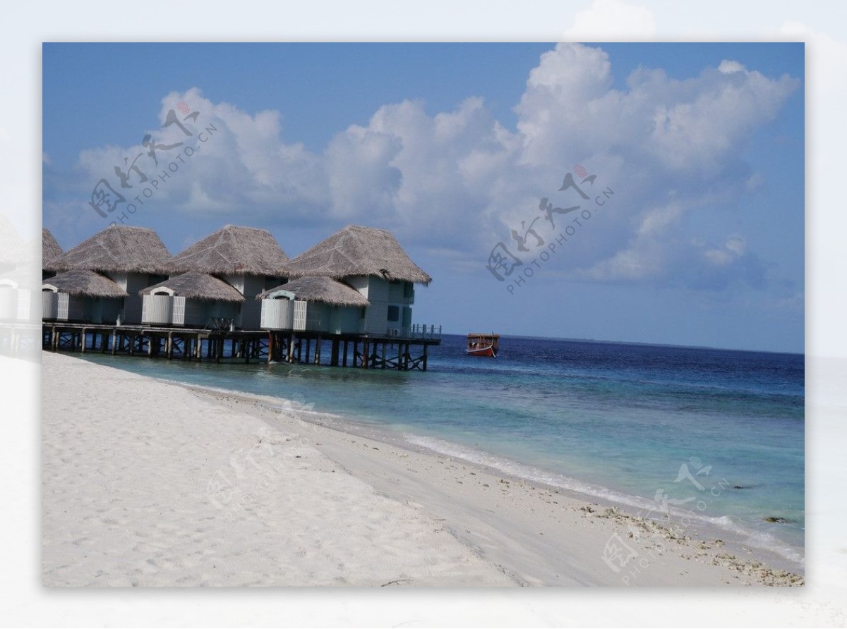 马尔代夫水屋沙滩图片