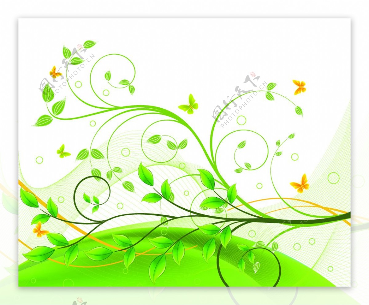 绿色植物花藤纹样矢量素材图片