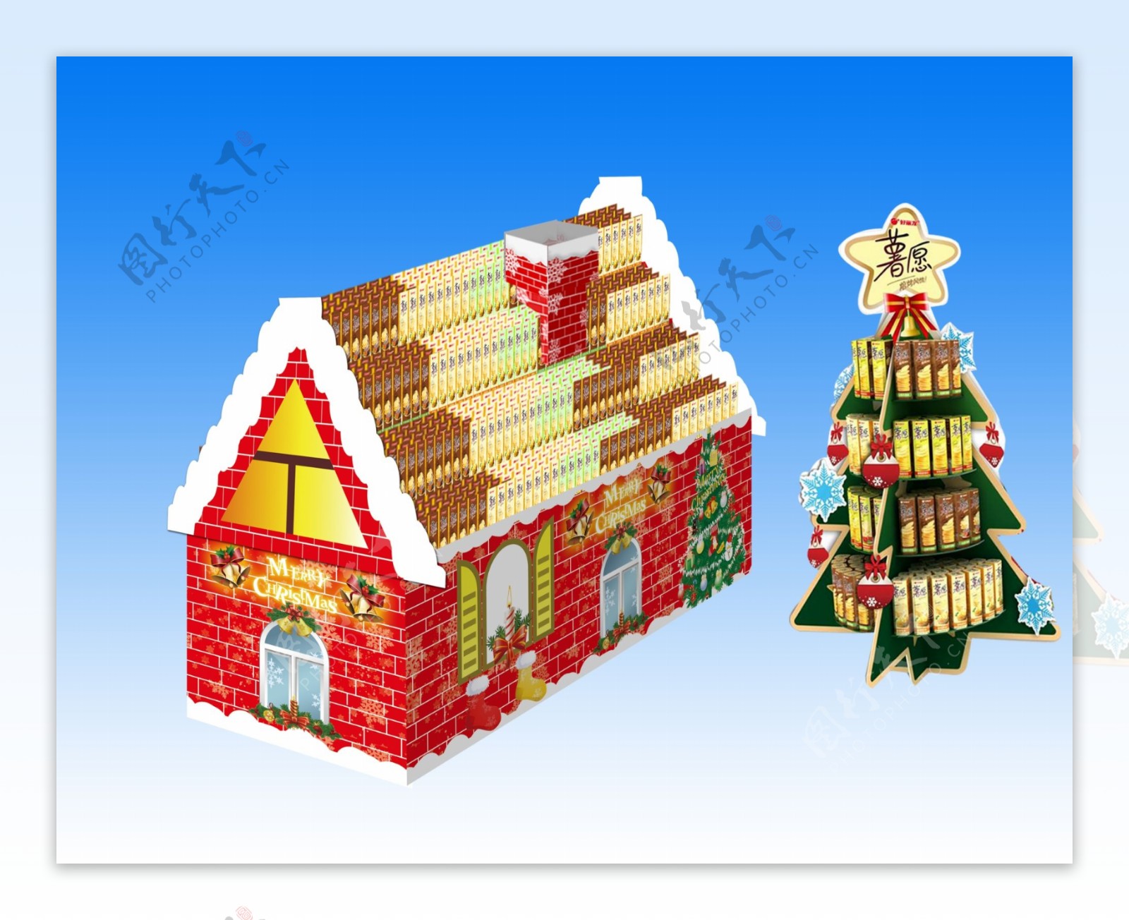 圣诞房子圣诞树图片