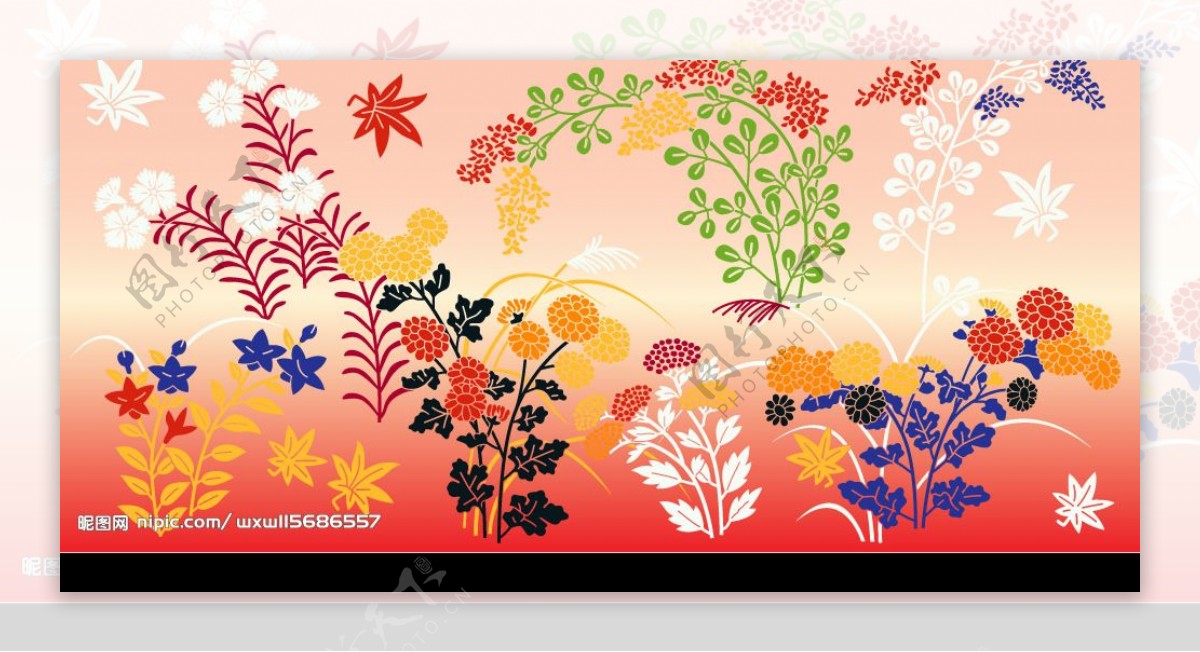 日本传统花卉植物图案矢量素材图片