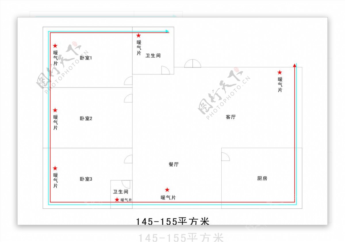 简单户型暖气走向设计图片