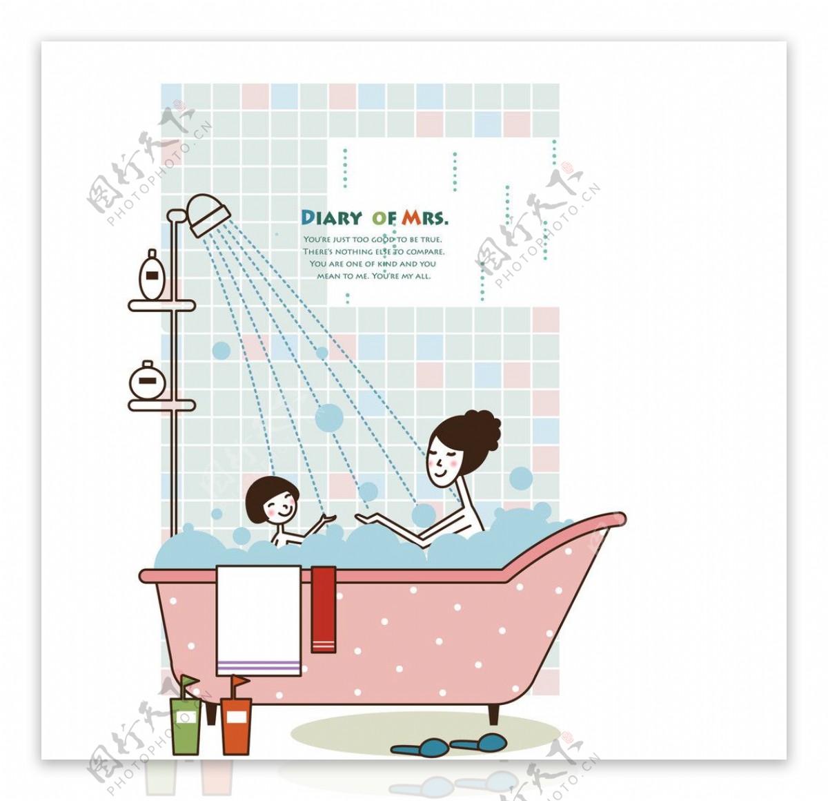 一起泡澡沐浴的母女图片