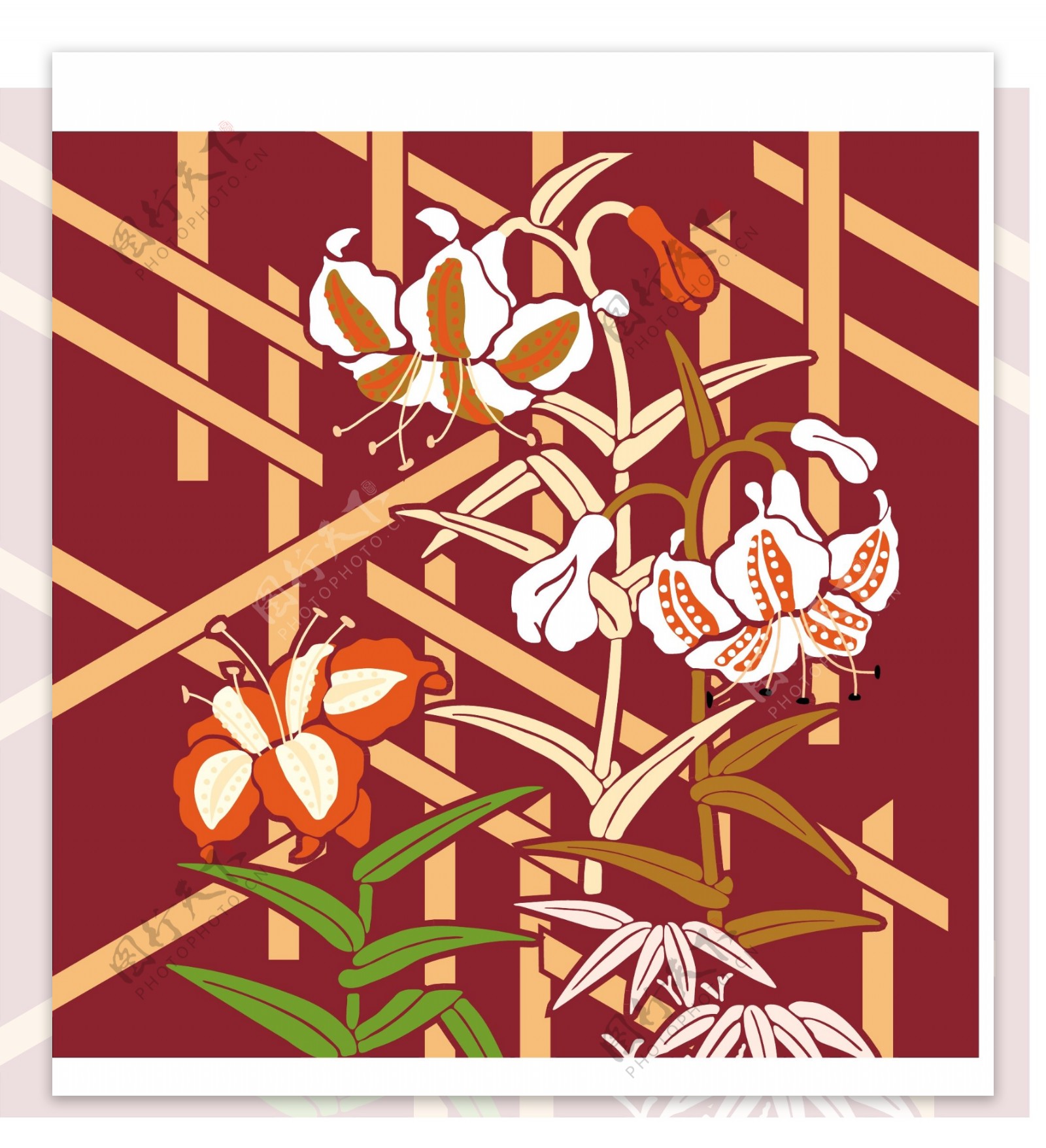 日本传统图案矢量素材82花卉植物图片