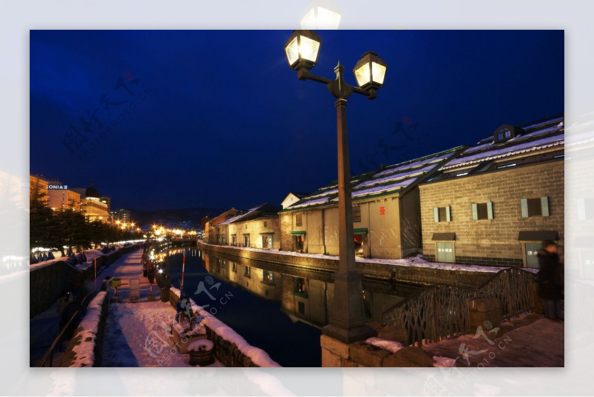 北海道小樽运河冬季的晚上图片