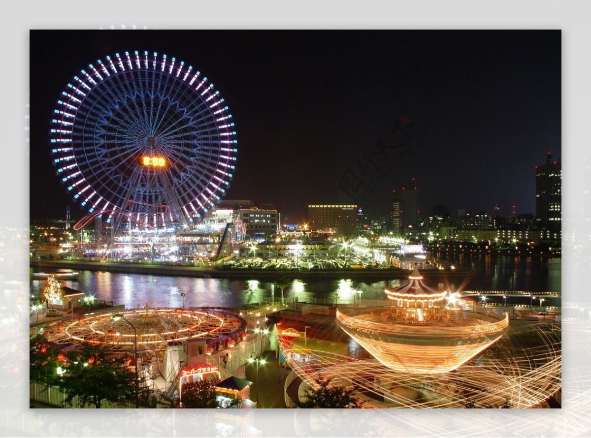 日本摩天轮夜景图片