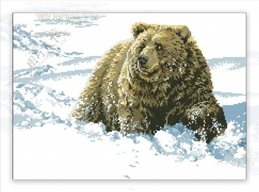 北极黑熊雪十字绣xsd图片
