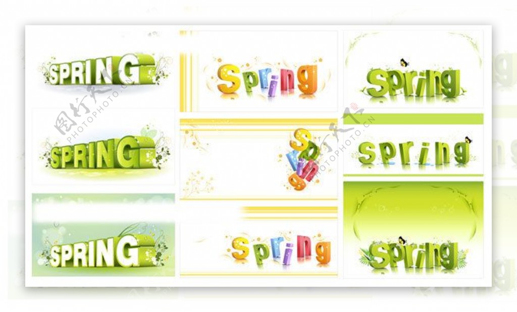 spring花纹立体字矢量素材图片