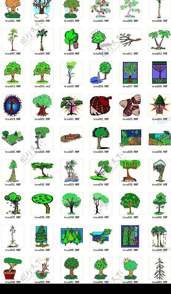200棵各式各样青树矢量WMF格式图片