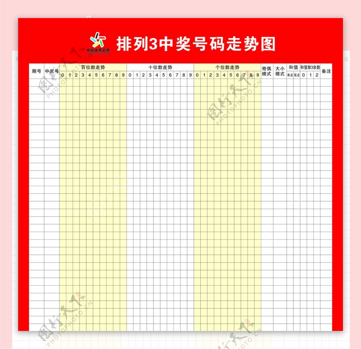 排列3中奖号走势图图片