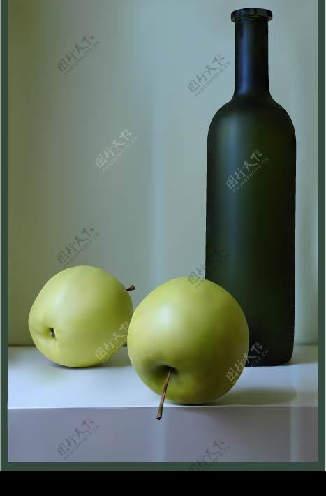 写实苹果与酒瓶矢量素材图片