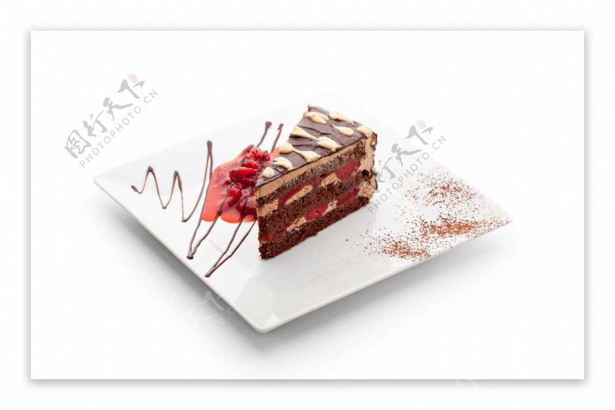 装盘的巧克力蛋糕切块图片