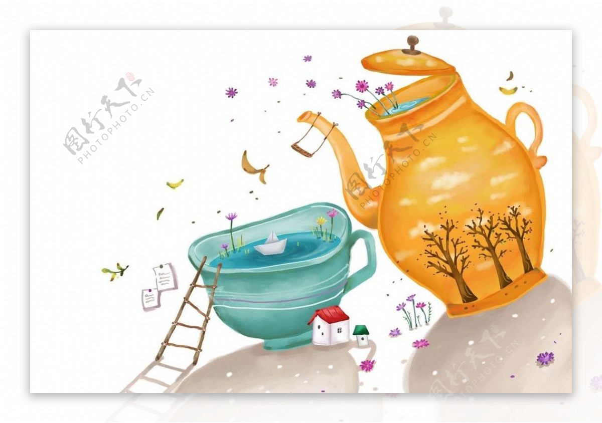 卡通水壶茶杯图片