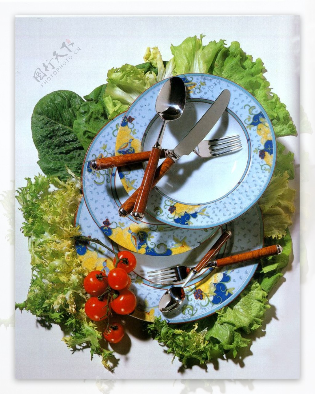 蔬菜与餐具照片图片