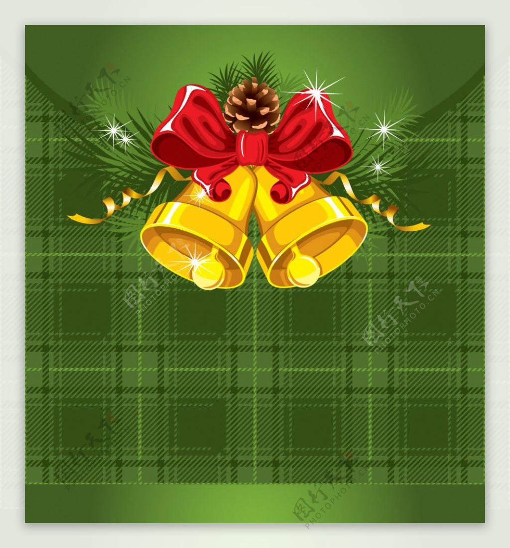 绿色布纹圣诞铃铛背景图片