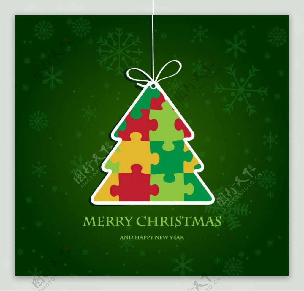 绿色圣诞树吊牌圣诞背景图片