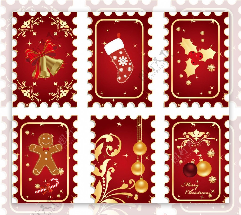 圣诞邮票卡片花边边框圣诞背景圣诞贺卡图片