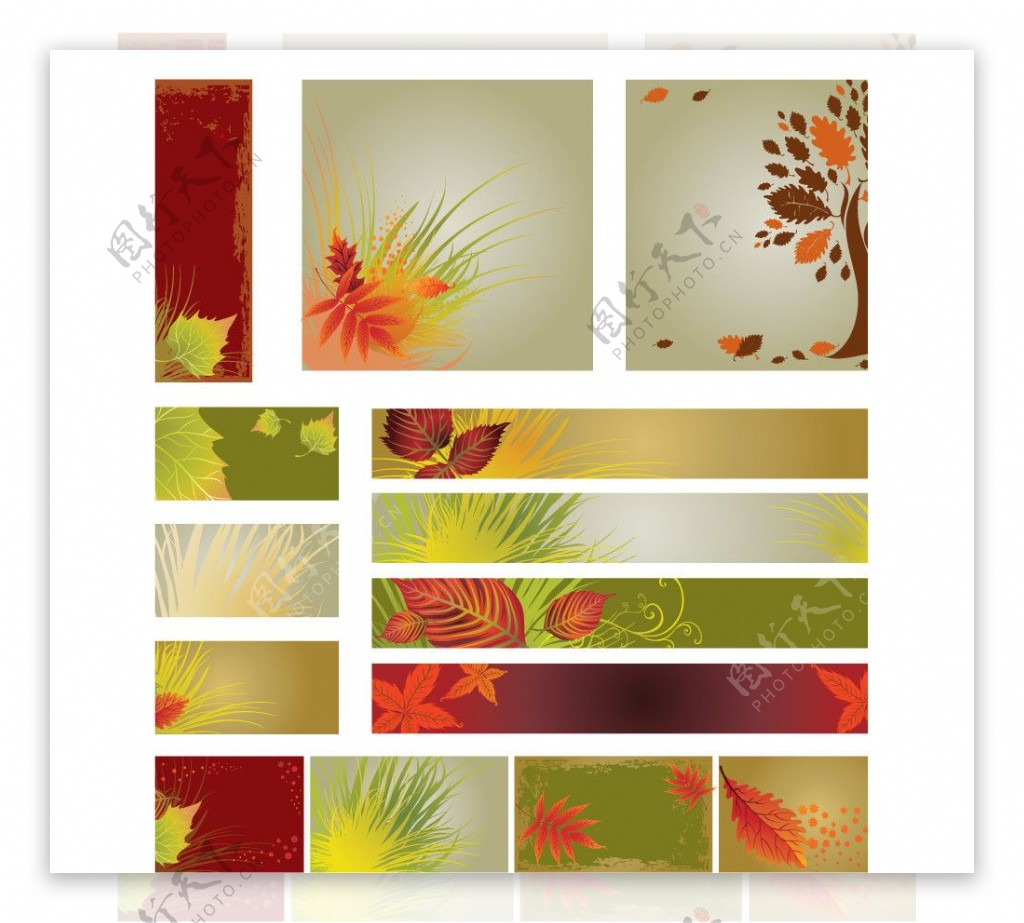 秋天背景枫叶红叶绿叶横幅展板含ai图片