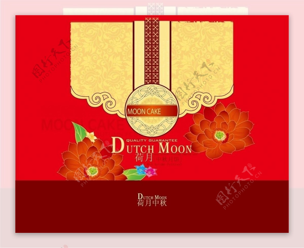 中秋节月饼盒红色牡丹包装盒图片
