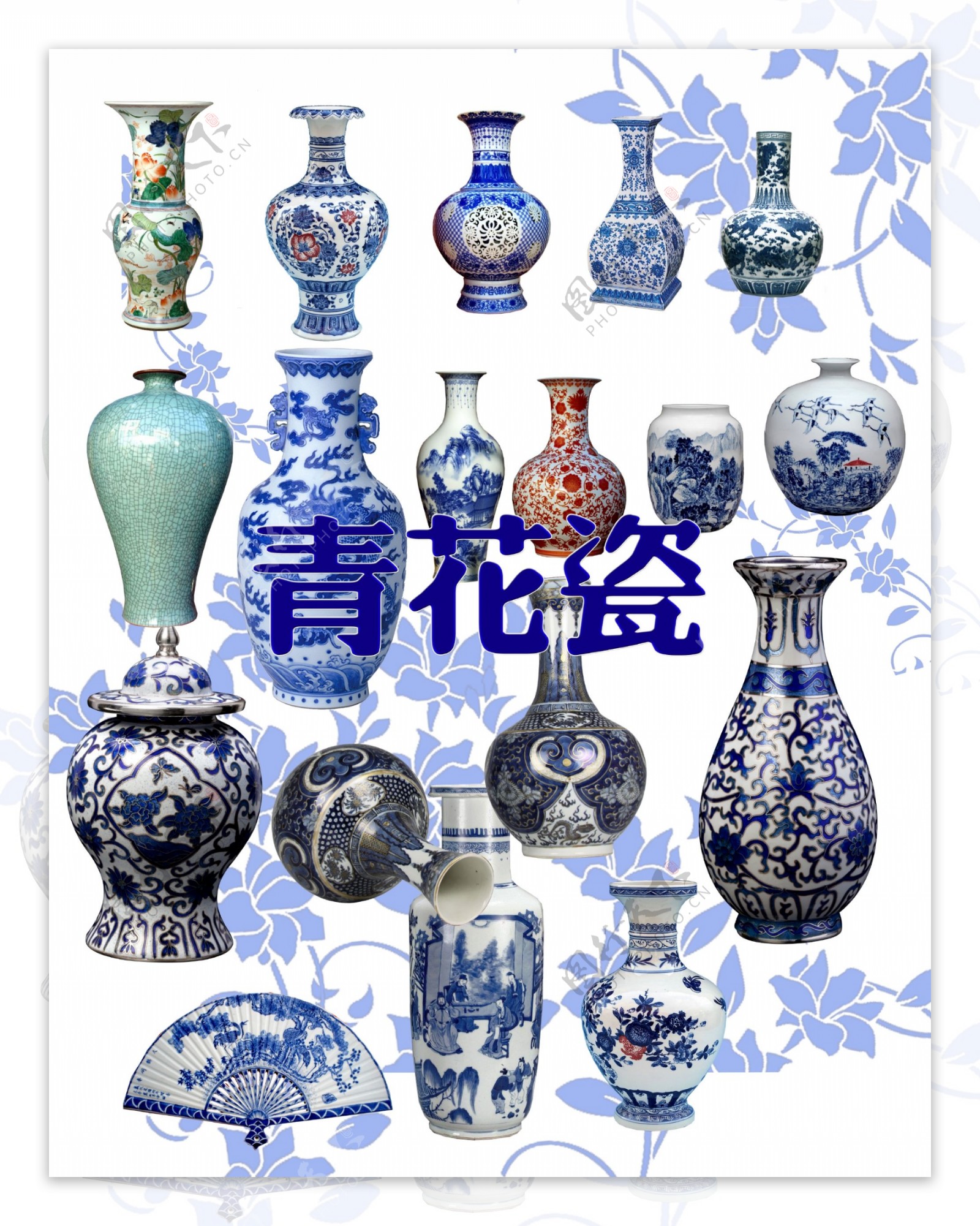 青花瓷花瓶素材图片