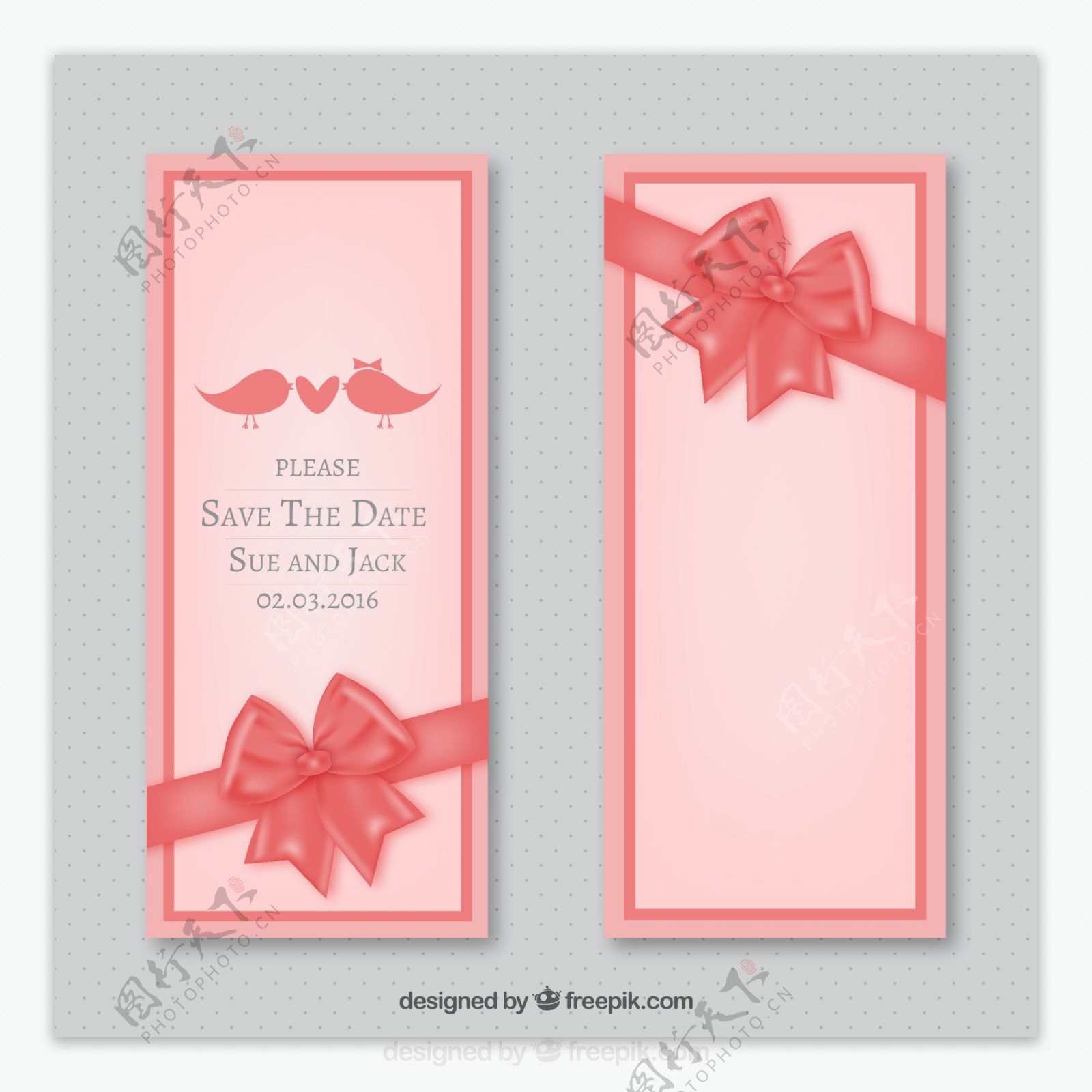粉色蝴蝶结装饰婚礼卡图片