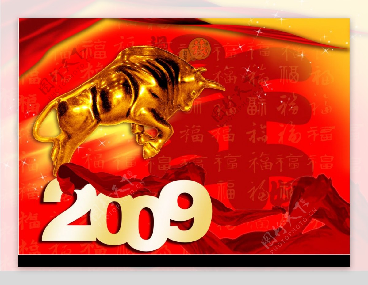 金牛狂奔2009超牛红色背景图片