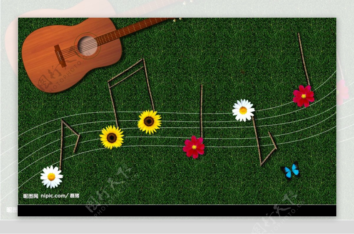 吉他与花瓣音符图片