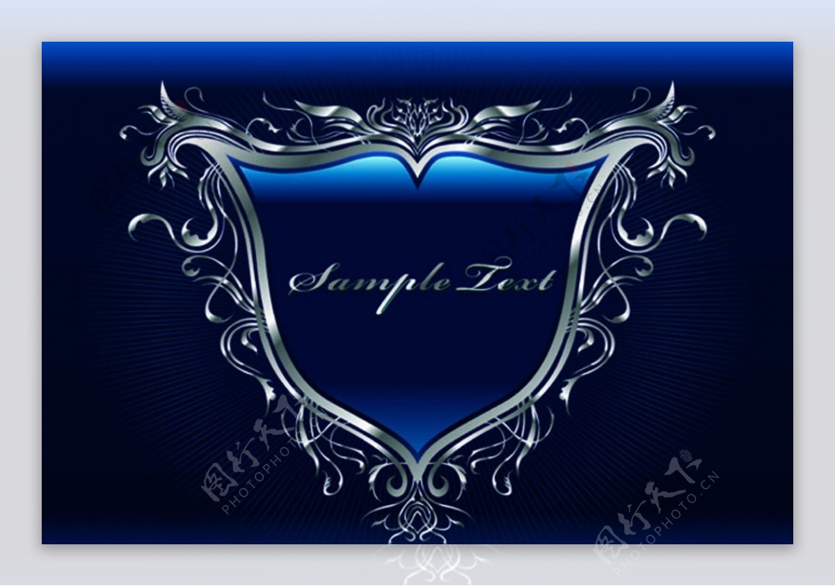 蓝色系欧式花纹边框素材图片