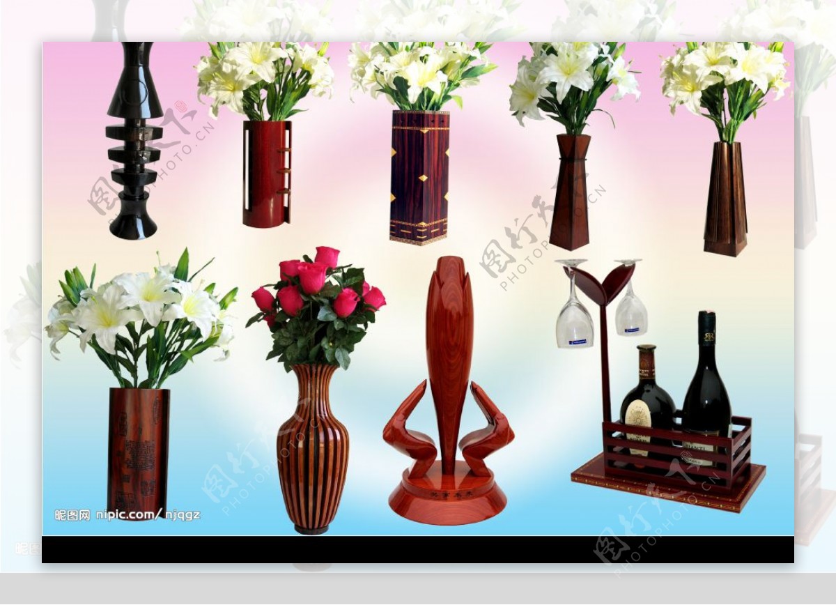 首发高清分层的红木花瓶图片
