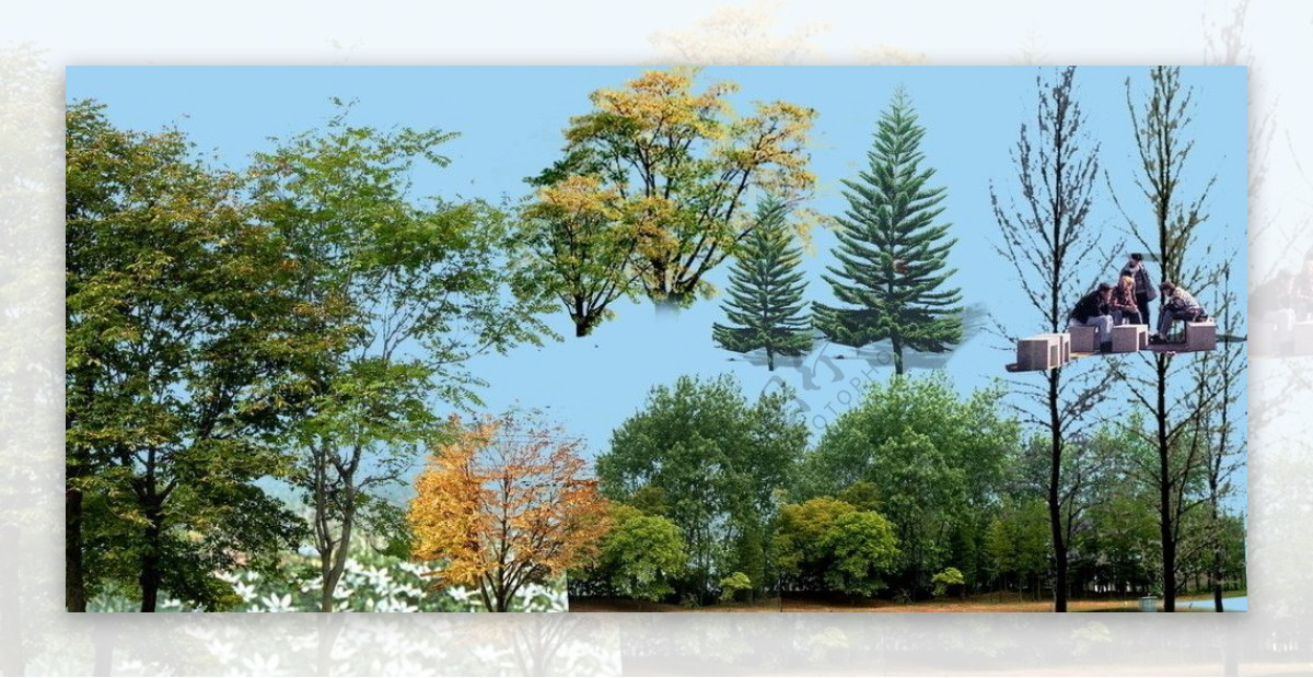 园林景观花草树林鸟瞰透视效果图PSD分层3图片