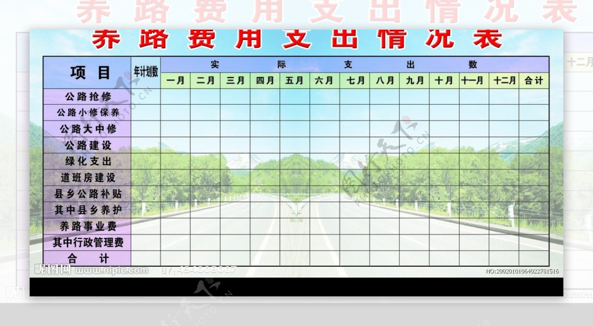 养路费用支出情况表图片