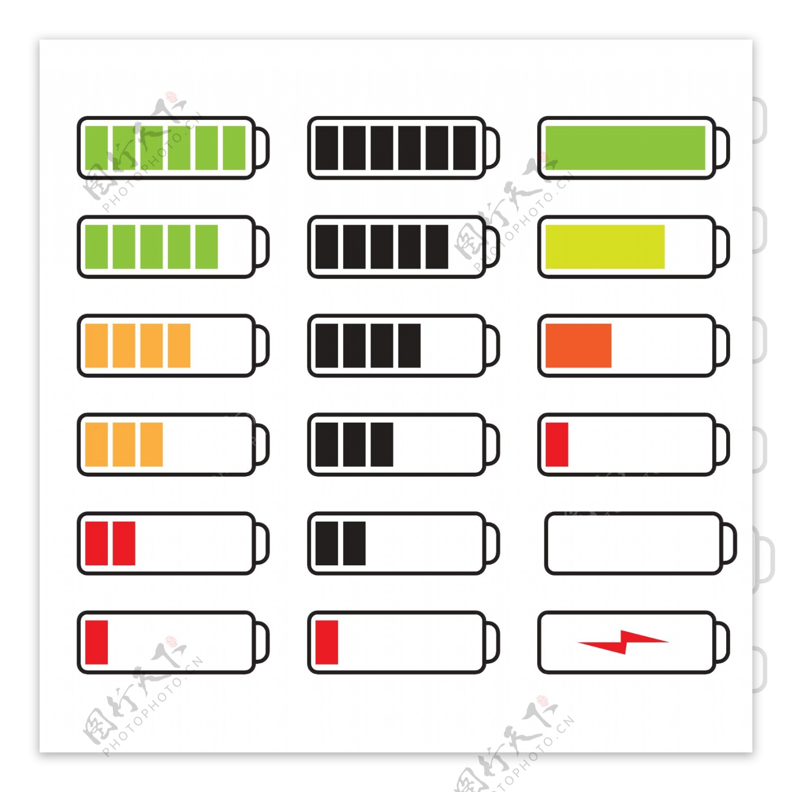 多个电池能源图标图形标志