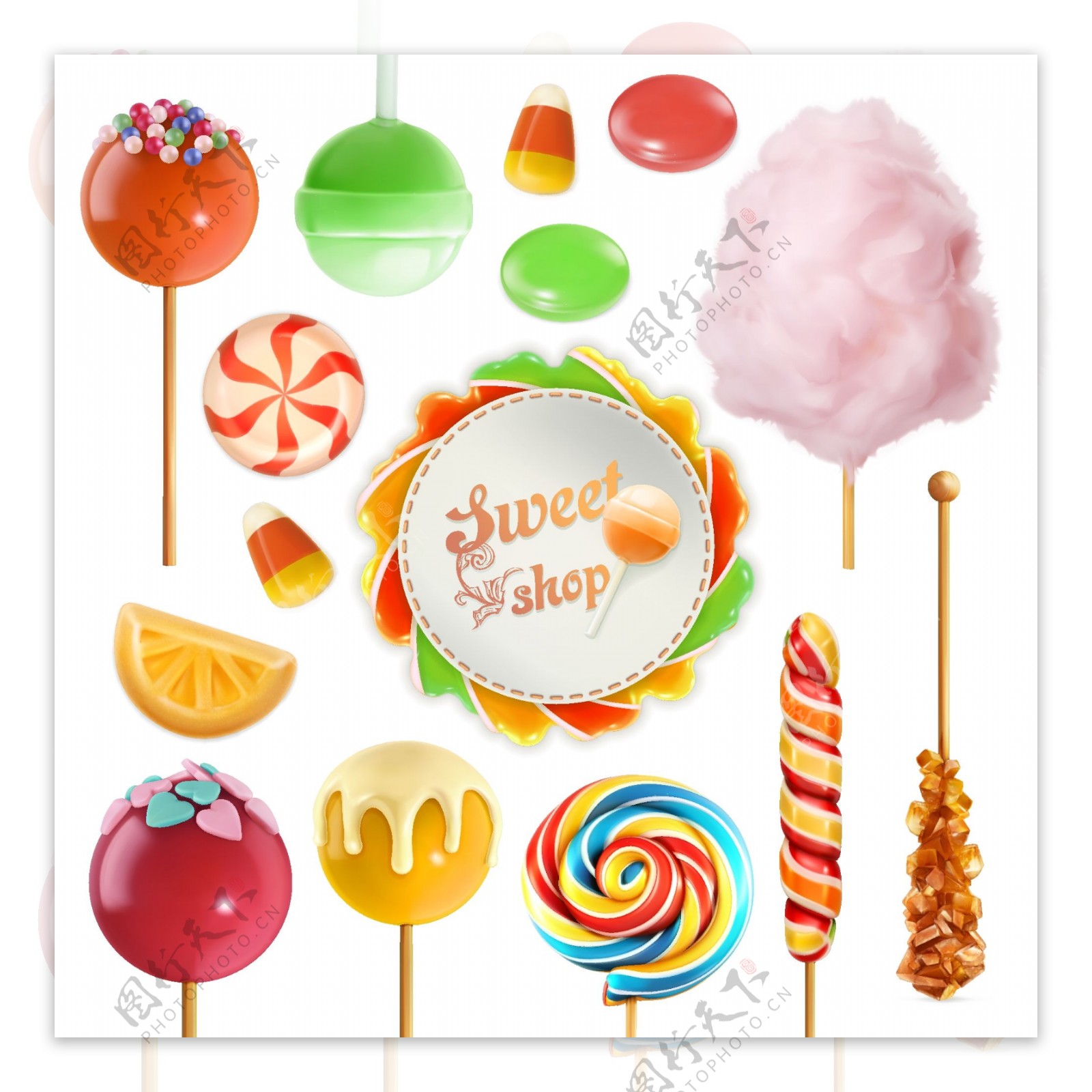 多款彩色糖果食品卡通矢量素材