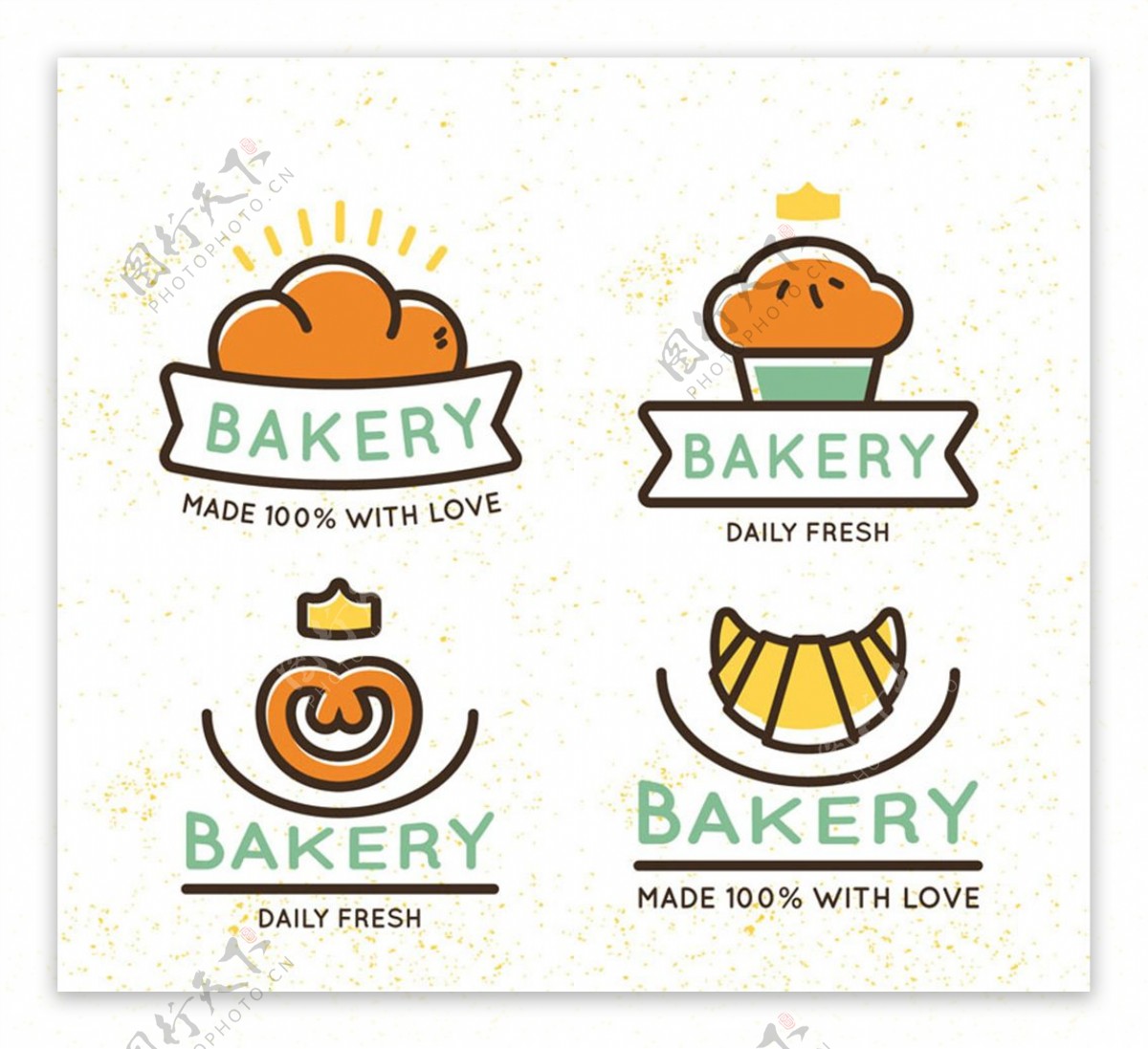 4款彩色面包店标签矢量素材