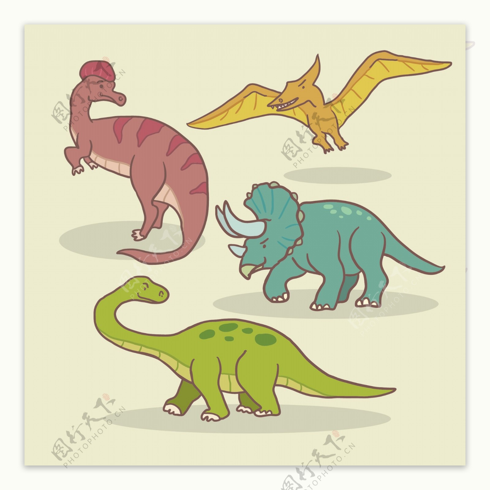 4款卡通恐龙设计矢量素材