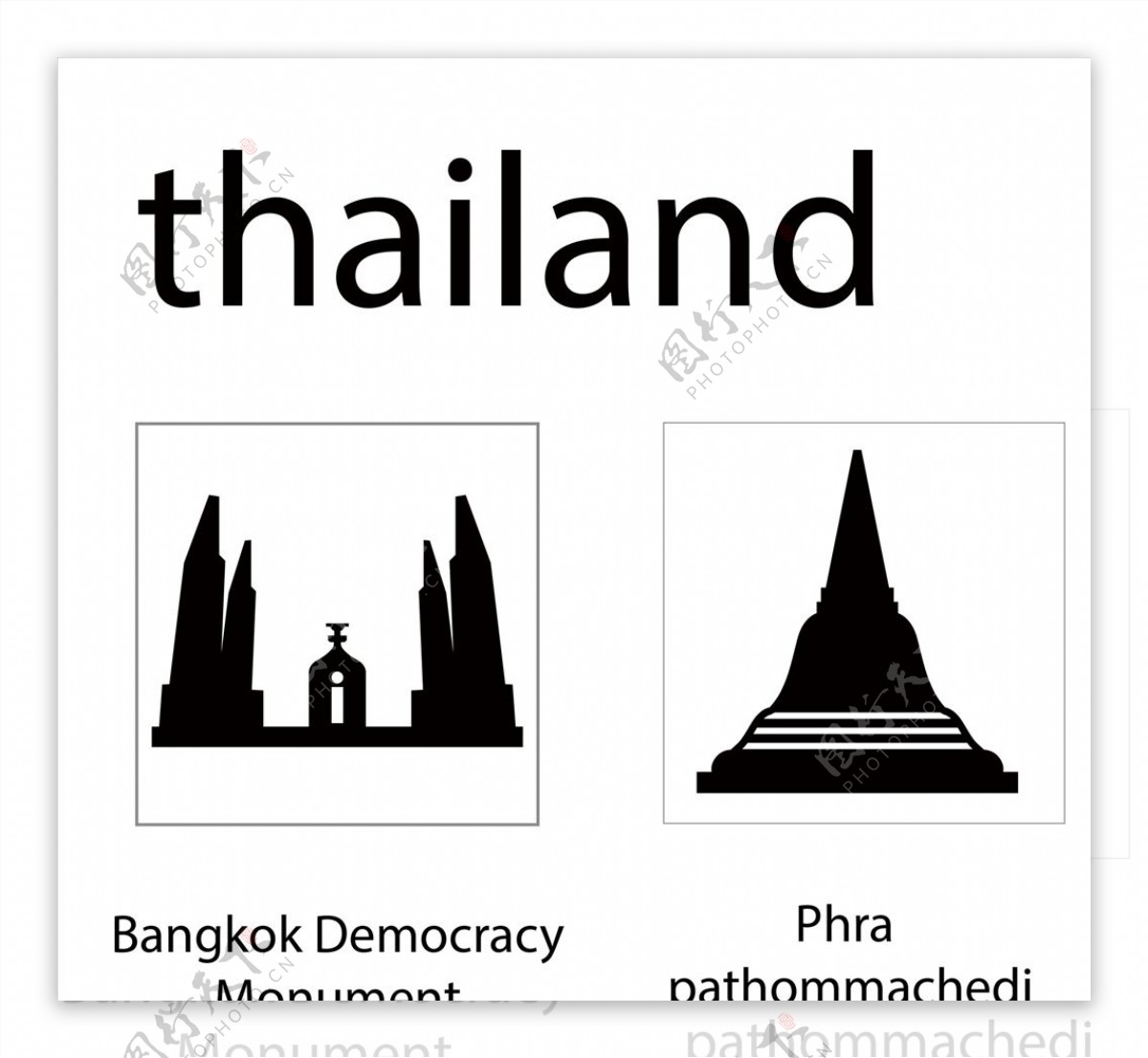 泰国地标性建筑剪影矢量图标