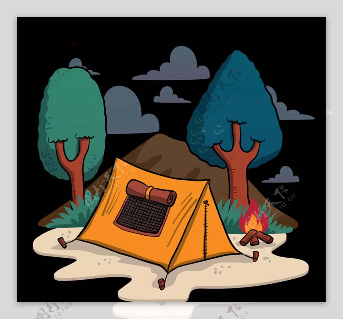 创意手绘野营帐篷矢量素材
