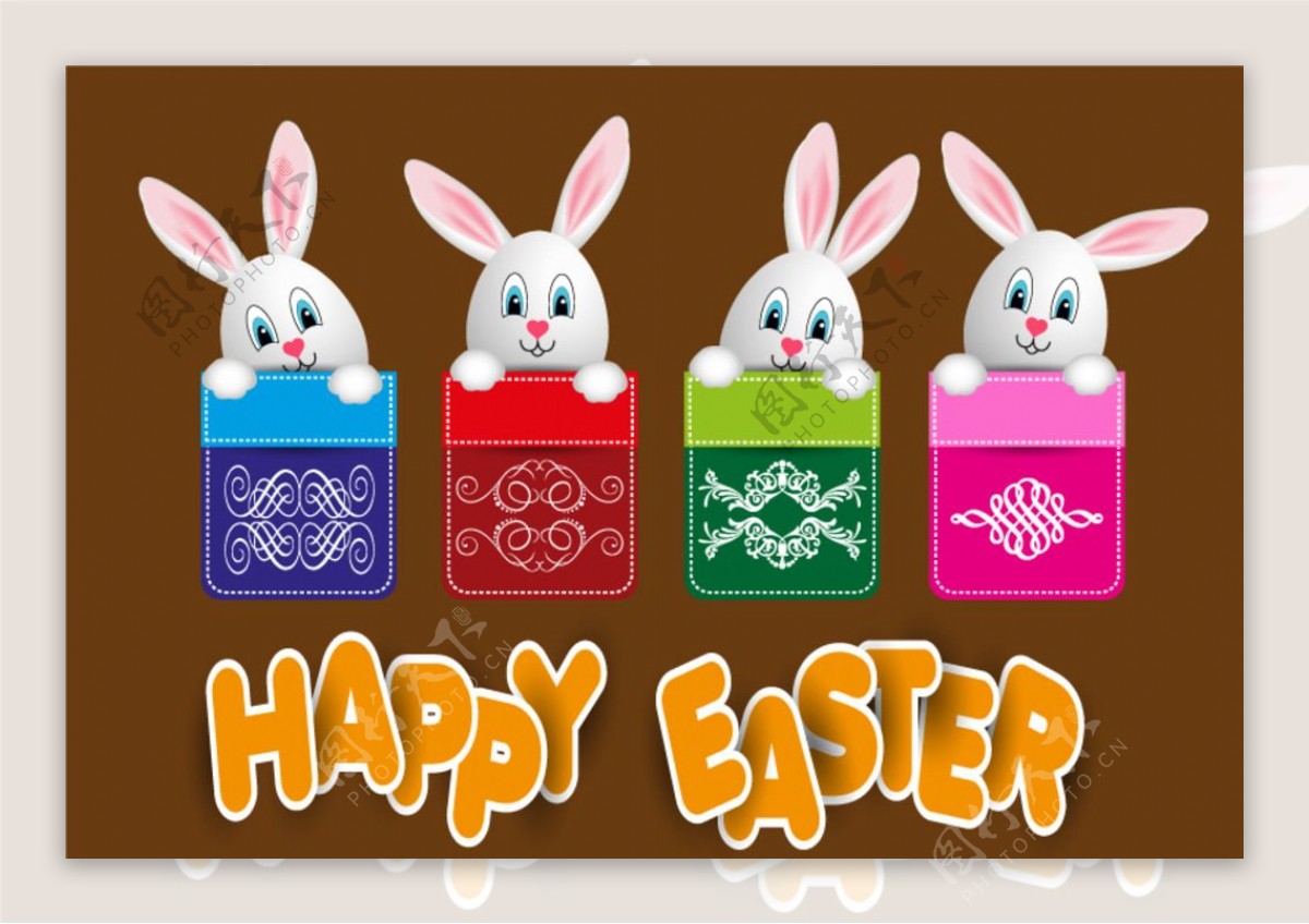 可爱兔子贴纸复活节贺卡矢量图
