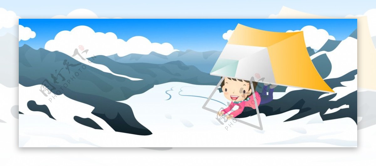 雪山旅游可爱卡通男孩