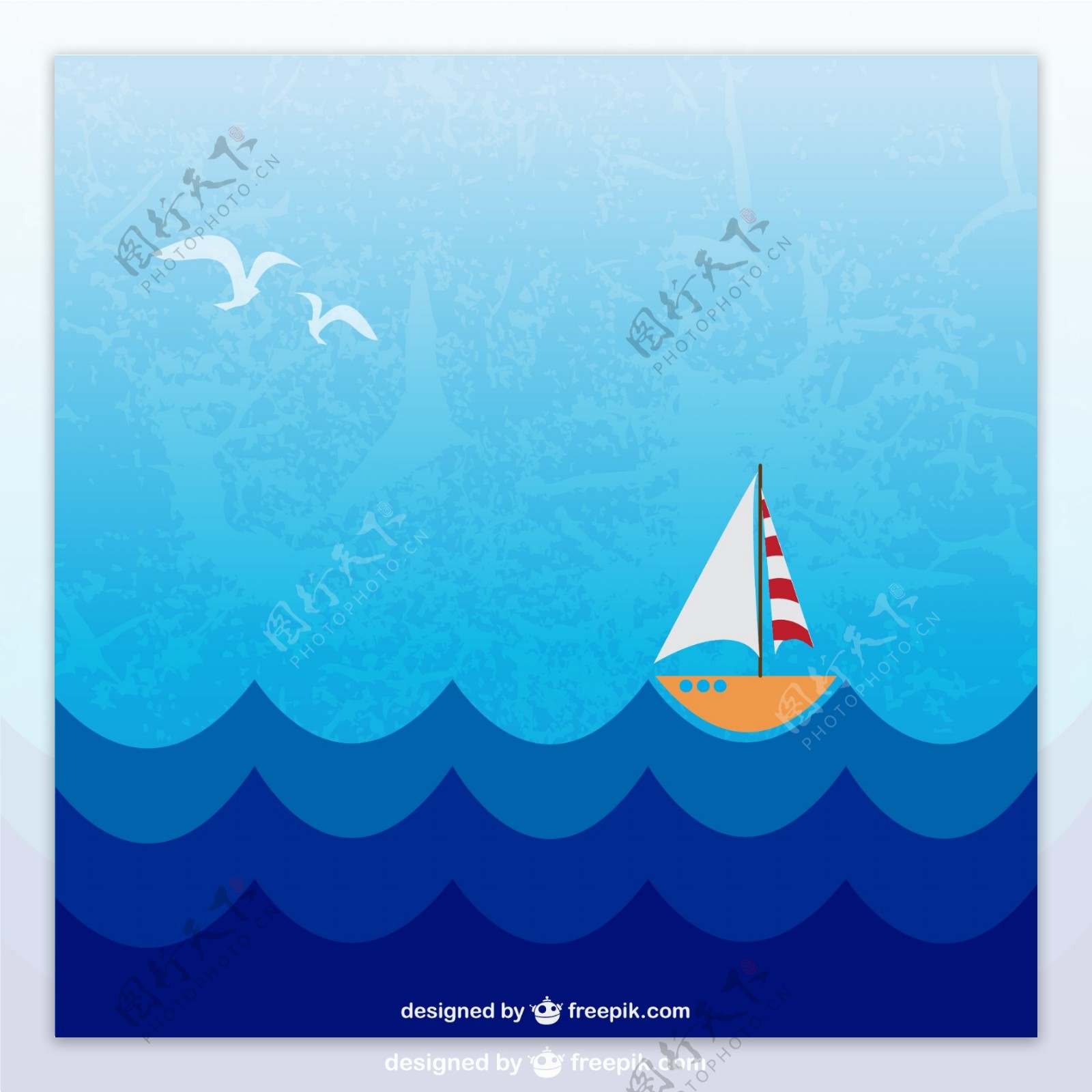 卡通航海帆船背景矢量素材