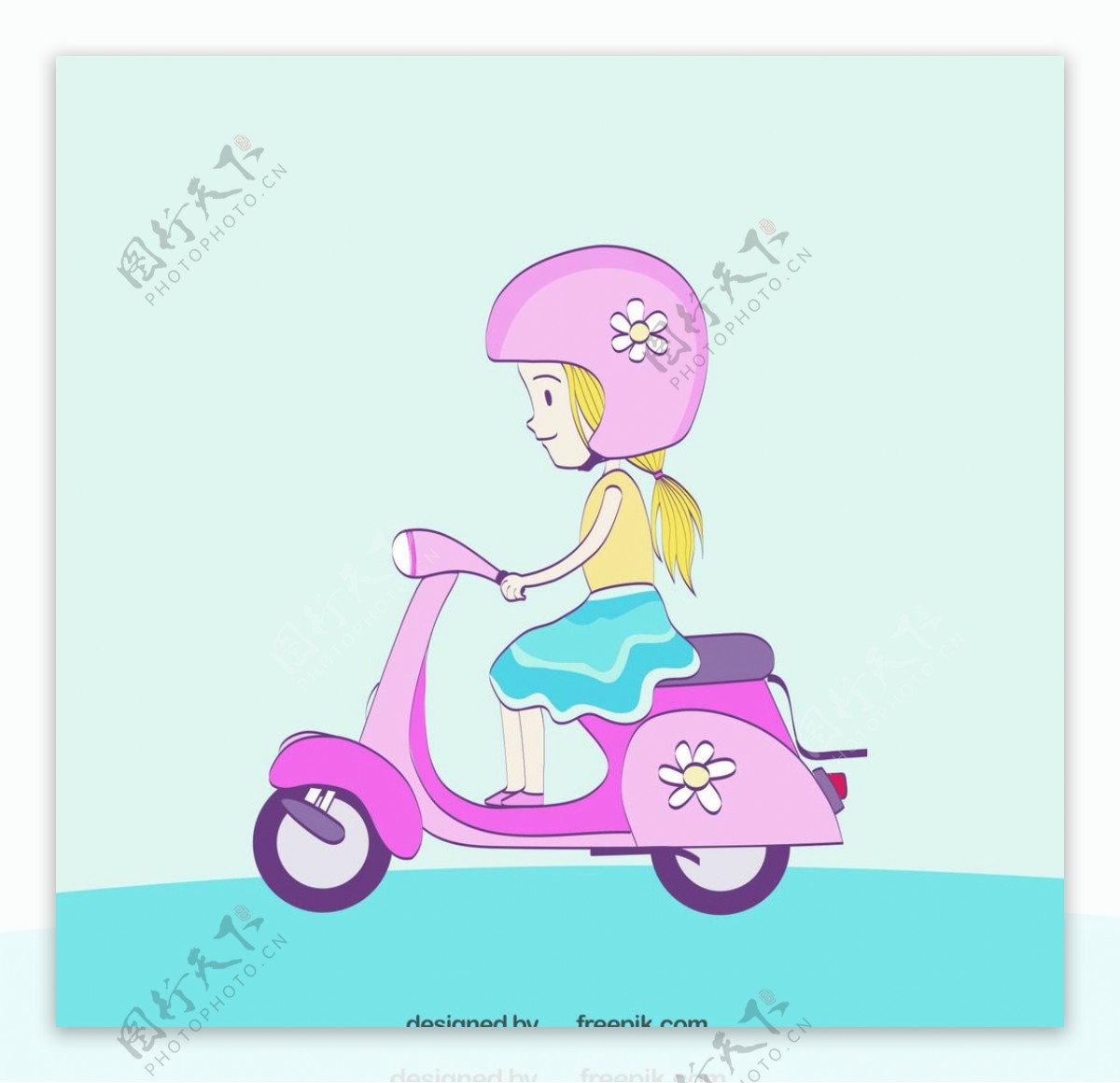 骑粉色电动车的女孩