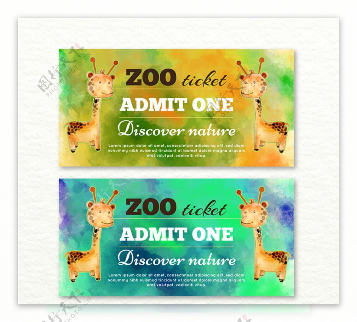2款水彩绘长颈鹿动物园门票