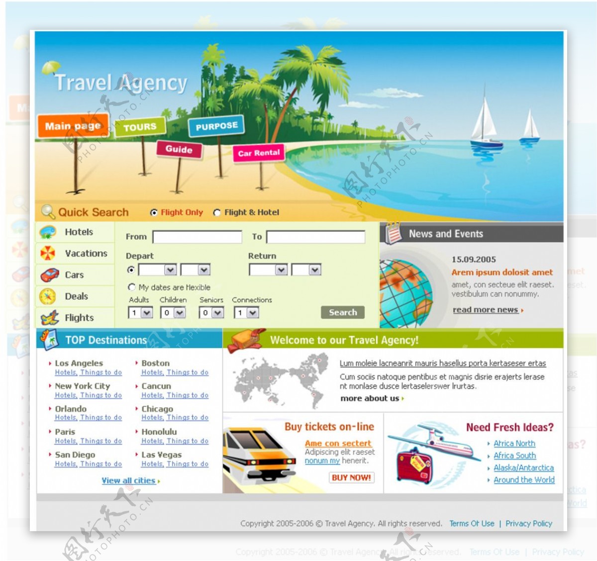 外国沙滩海边风格设计网页首页