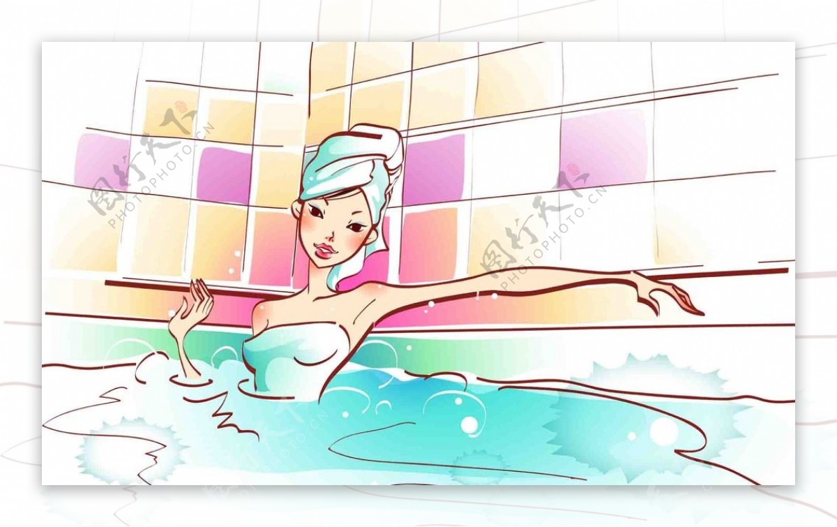 运动沐浴卡通美女