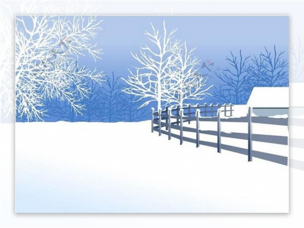 冬季村庄旁的篱笆插画